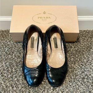 PRADA Black Leather Ballet Flats 8.5/38.5